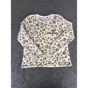 Bronzini pajama top Women's Medium Cream Leopard Printed Crew Neck Long Sleeve